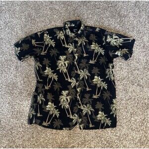 Harbor Bay Men's 2XLT Black Short Sleeve Button-Up Hawaiian Tropical Floral